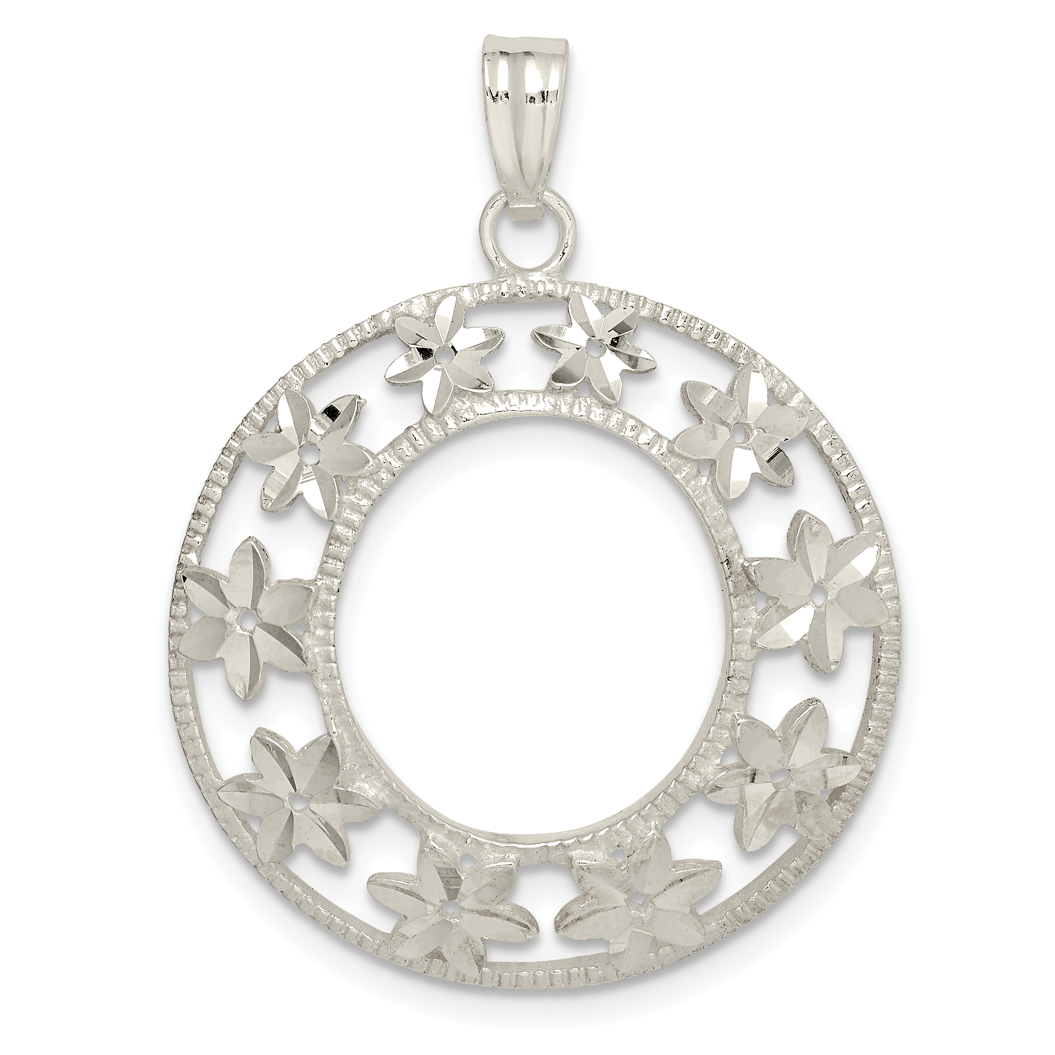 Sterling Silver Diamond-Cut Flower Pendant